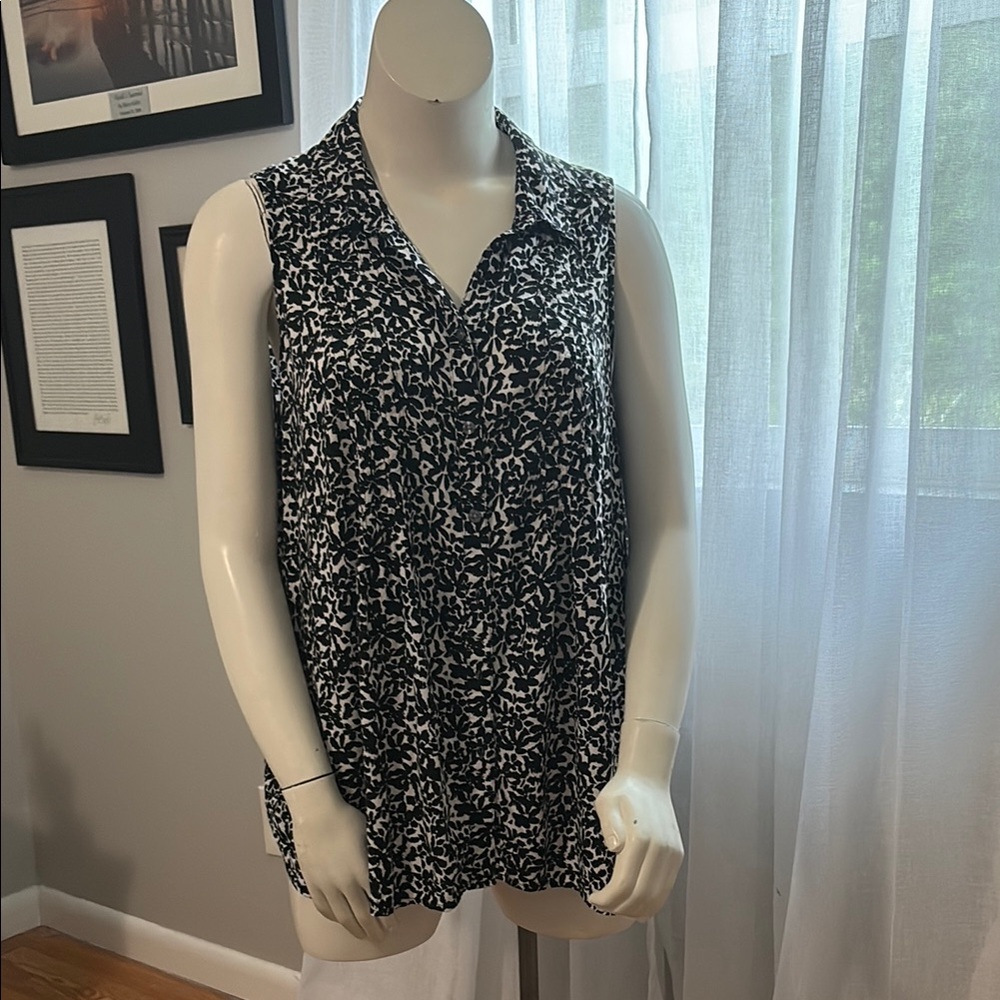 Terra & Sky Black and White Relaxed Button Down Blouse